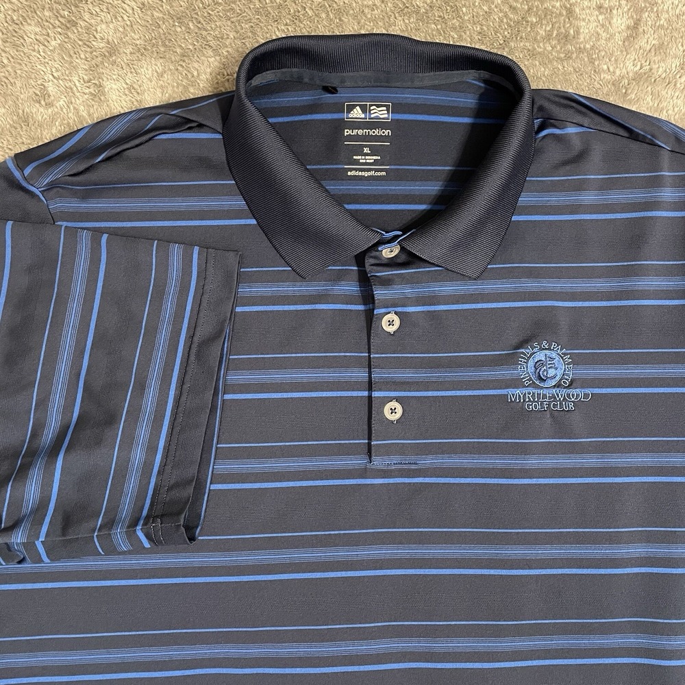 Adidas Shirt Mens XL Blue Short Sleeve Pure Motion Performance Golf Polo Coolmax